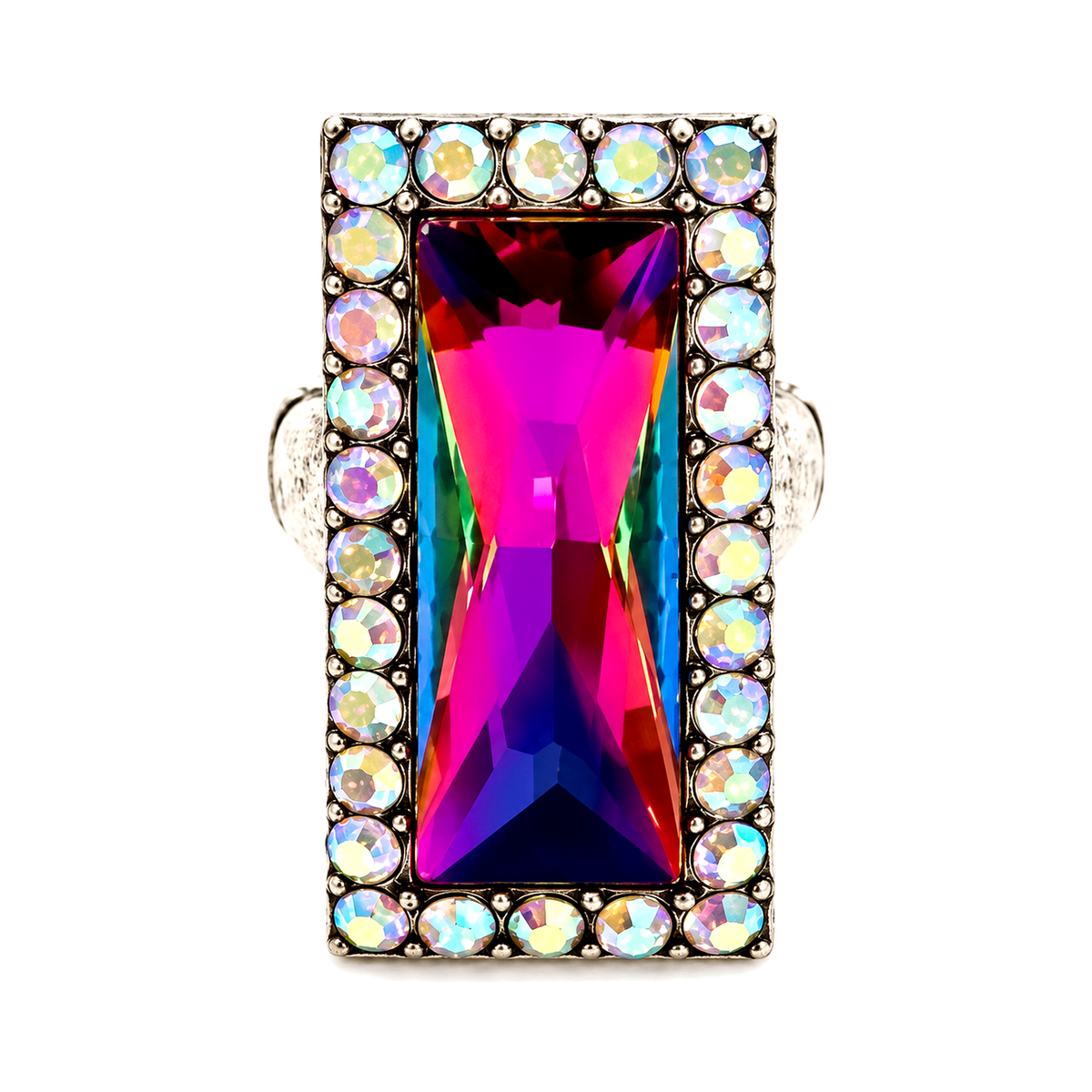 Western Crystal Bar Stretch Ring - Volcano