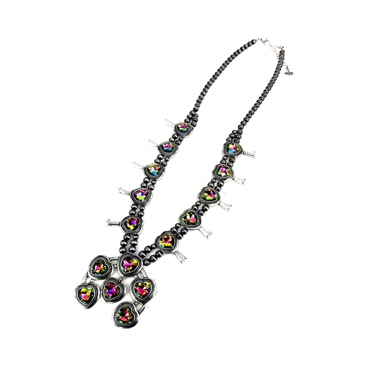 Western Turquoise Heart Naja Squash Blossom Necklace - Volcano