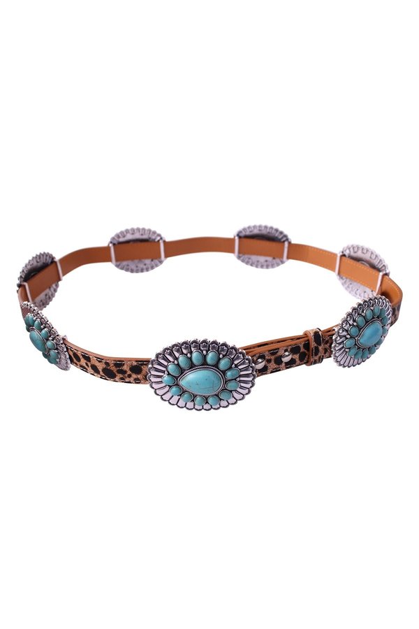WESTERN CONCHO PU LEATHER BELT - S