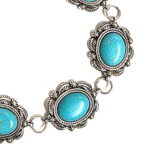 Western Turquoise Stone Concho Chain Belt - L