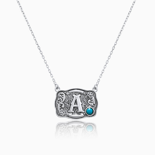 925 Sterling Silver Belt Buckle Initial Necklace