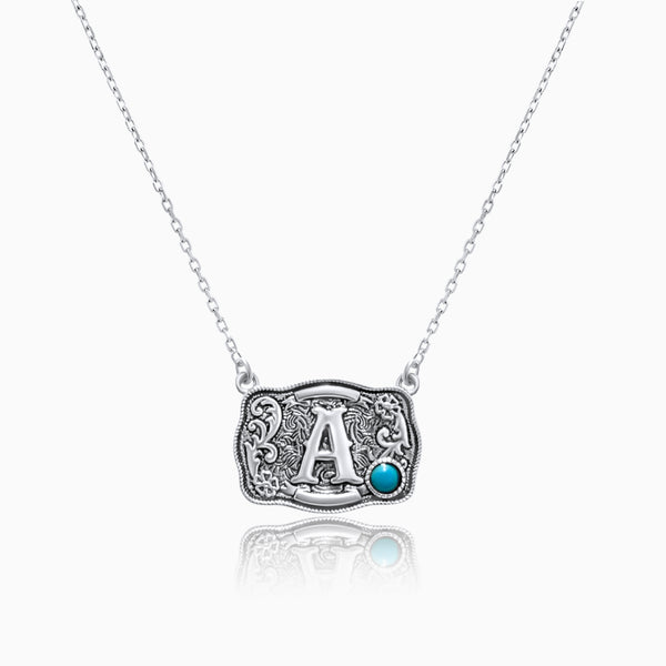 925 Sterling Silver Belt Buckle Initial Necklace