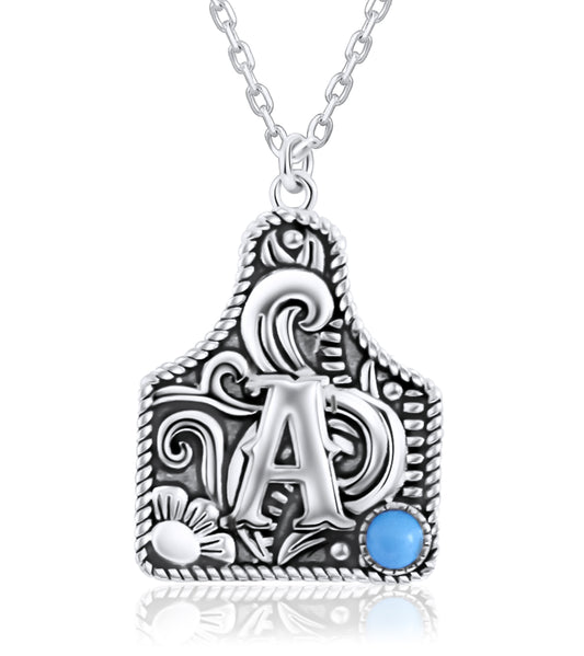 925 Sterling Silver Cattle Tag Initial Necklace