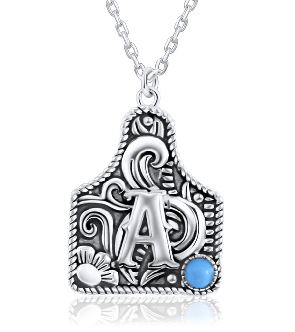 925 Sterling Silver Cattle Tag Initial Necklace