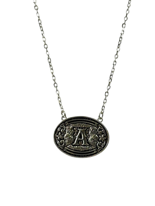 925 Sterling Silver Belt Buckle Initial Necklace