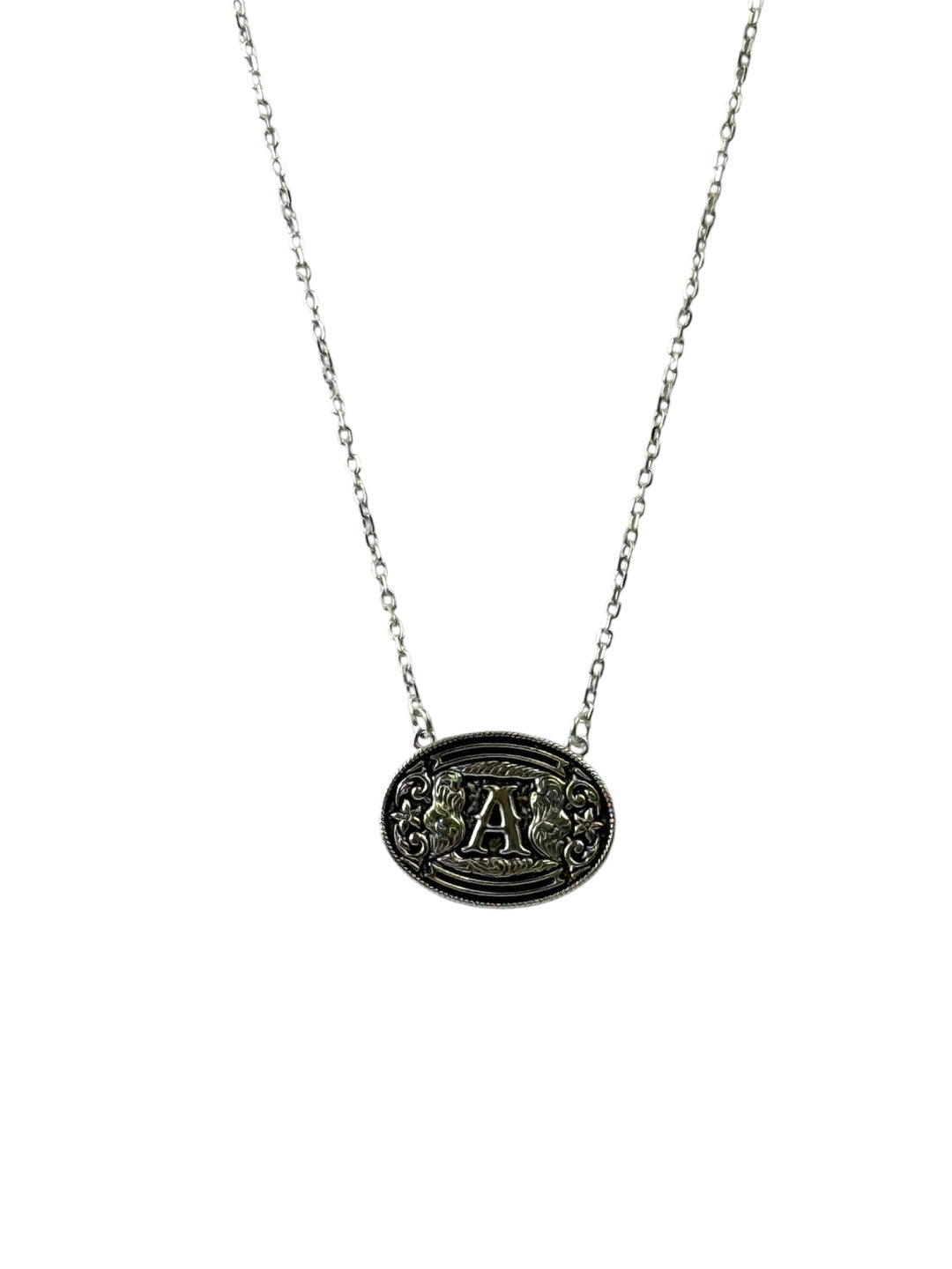 925 Sterling Silver Belt Buckle Initial Necklace