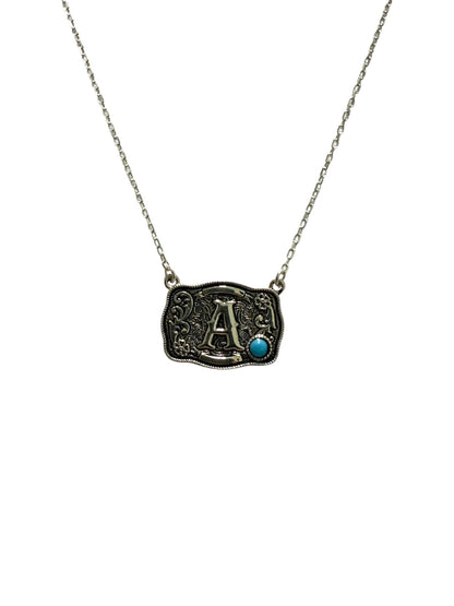 925 Sterling Silver Belt Buckle Initial Necklace