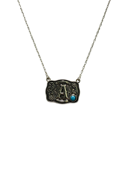 925 Sterling Silver Belt Buckle Initial Necklace