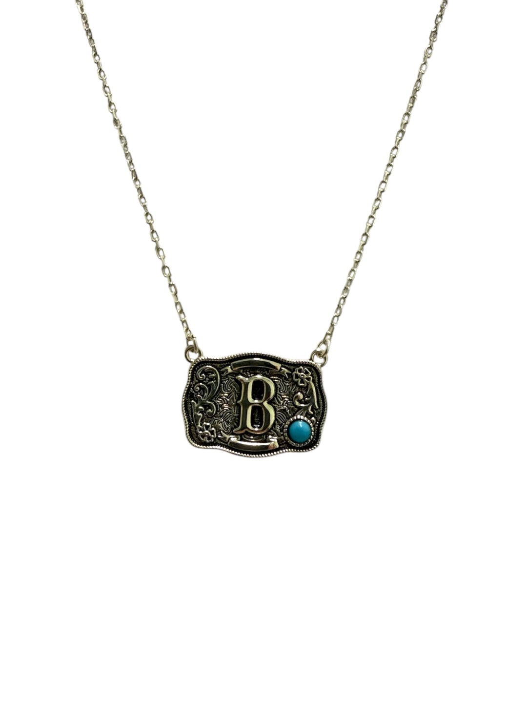 925 Sterling Silver Belt Buckle Initial Necklace