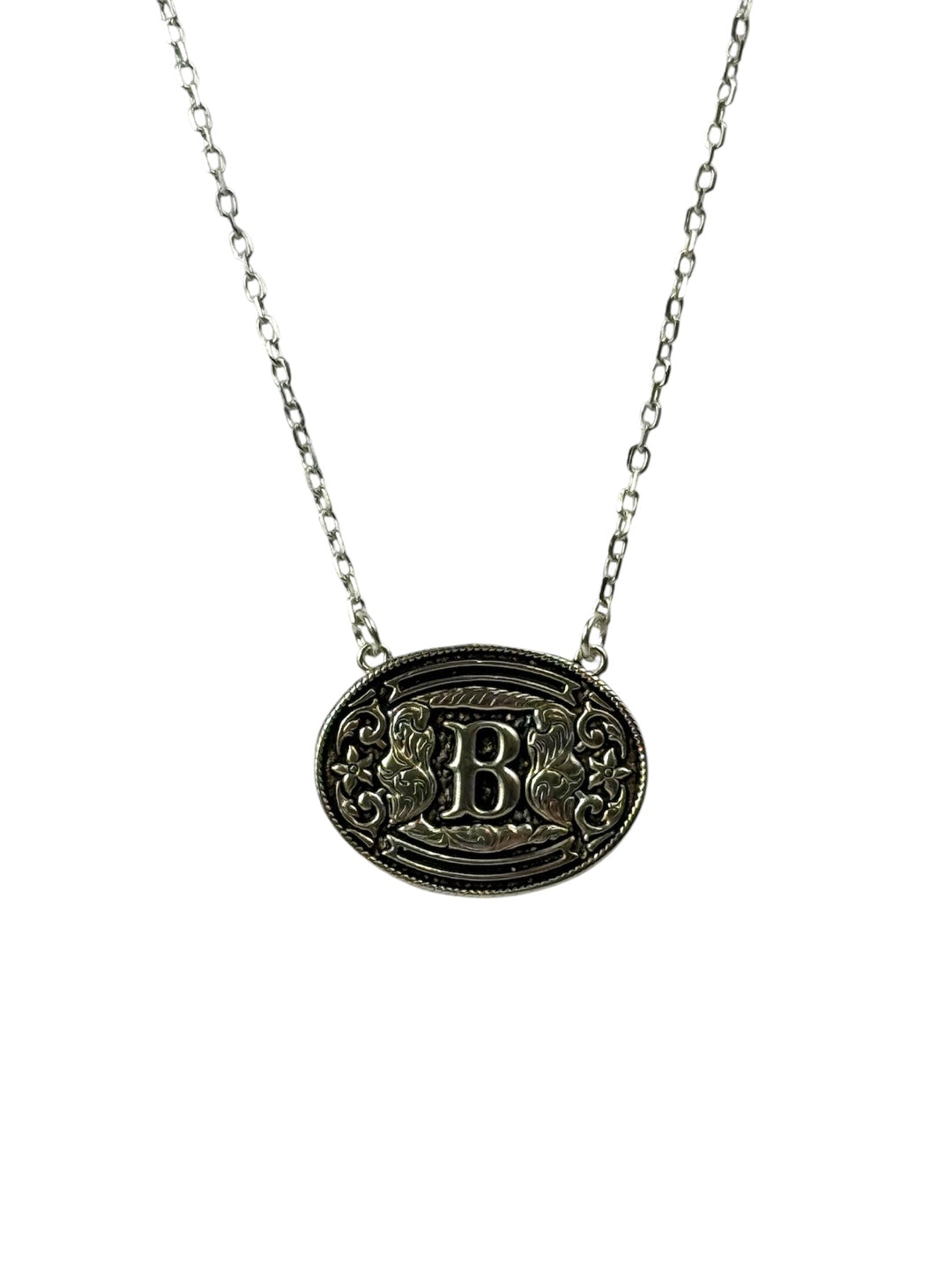 925 Sterling Silver Belt Buckle Initial Necklace