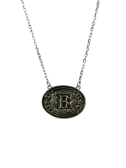 925 Sterling Silver Belt Buckle Initial Necklace
