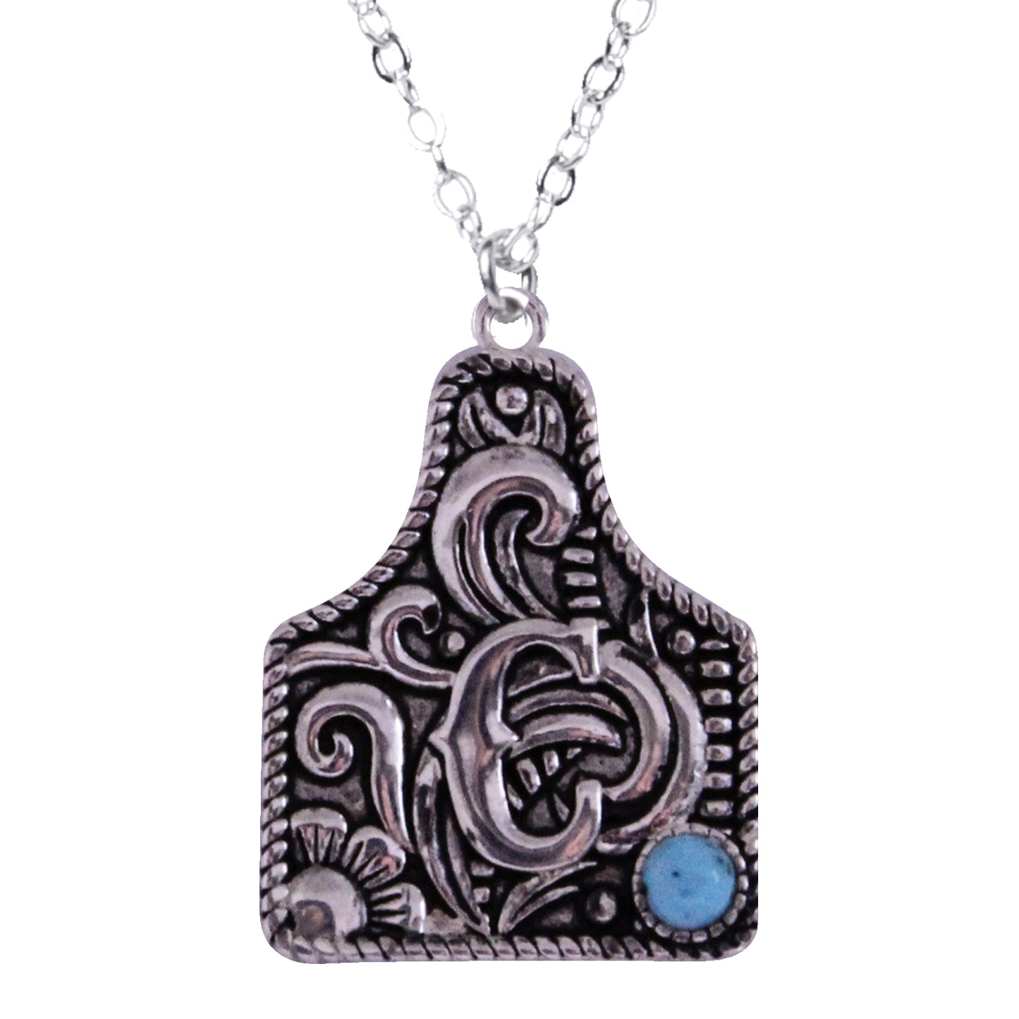 925 Sterling Silver Cattle Tag Initial Necklace