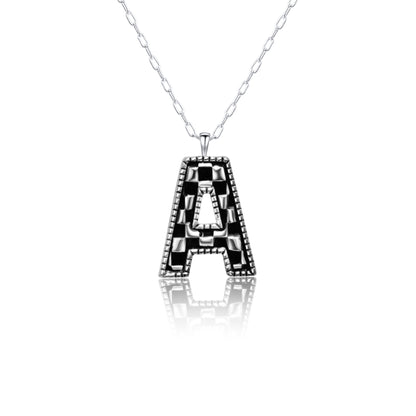 Snowing West Sterling Silver Plated Checker Initial Necklace