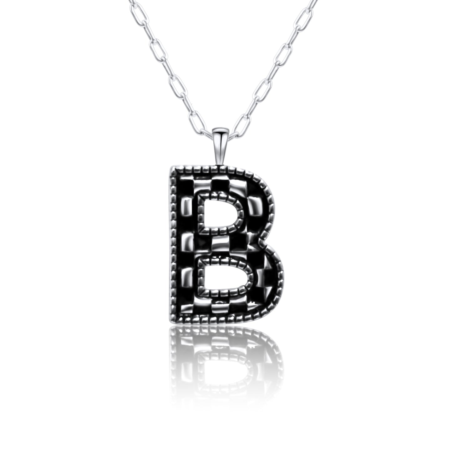 Snowing West Sterling Silver Plated Checker Initial Necklace