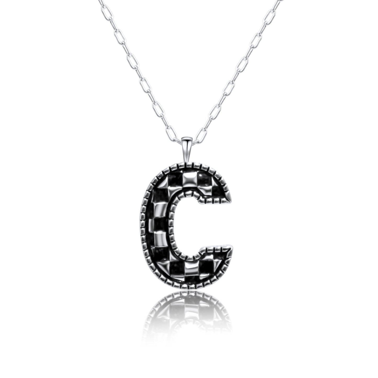 Snowing West Sterling Silver Plated Checker Initial Necklace