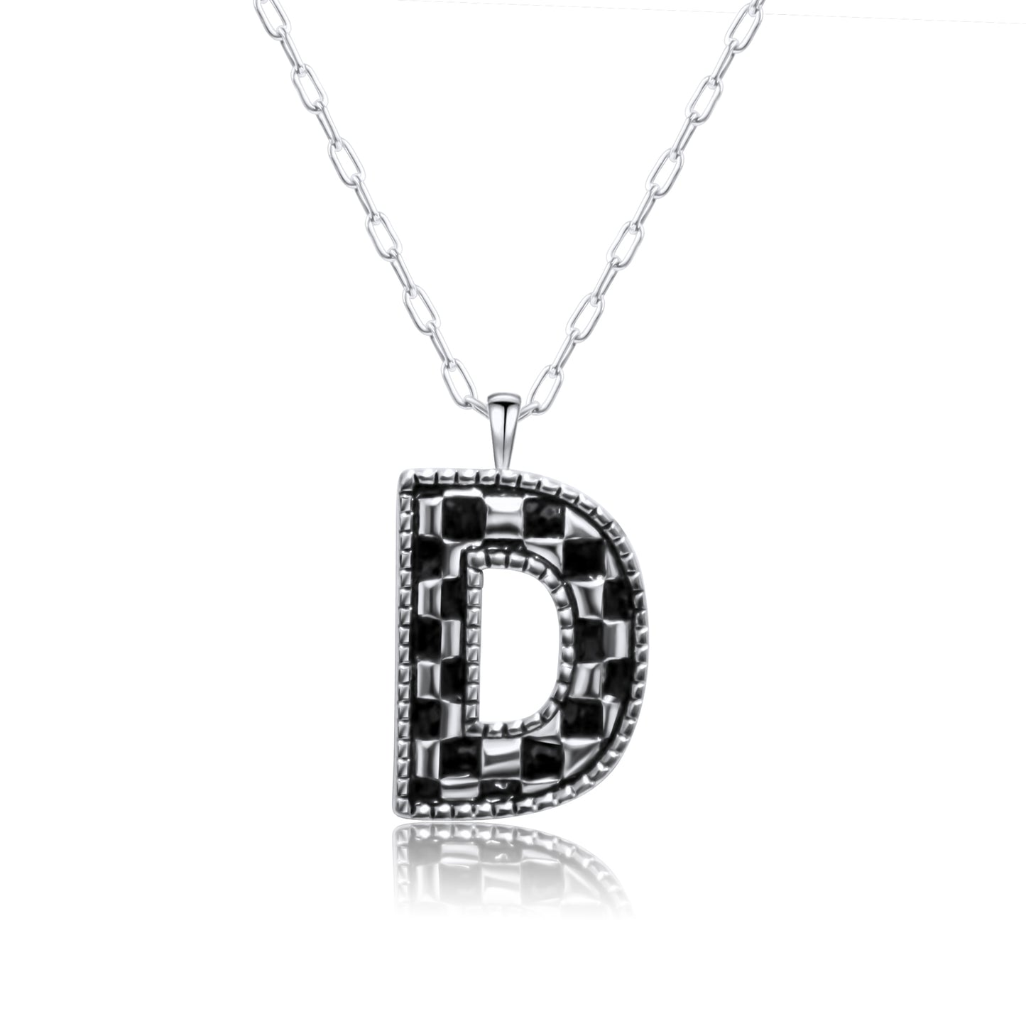 Snowing West Sterling Silver Plated Checker Initial Necklace