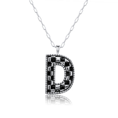 Snowing West Sterling Silver Plated Checker Initial Necklace