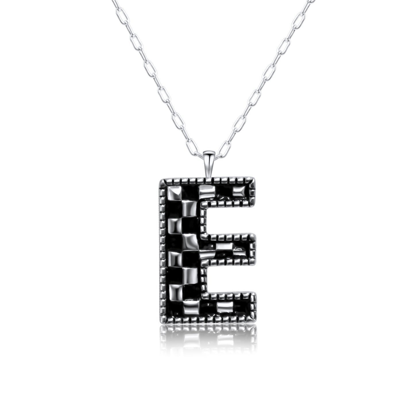 Snowing West Sterling Silver Plated Checker Initial Necklace