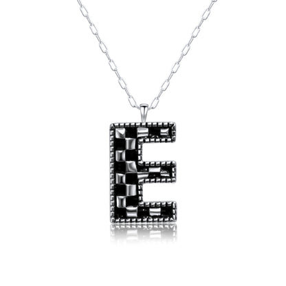 Snowing West Sterling Silver Plated Checker Initial Necklace