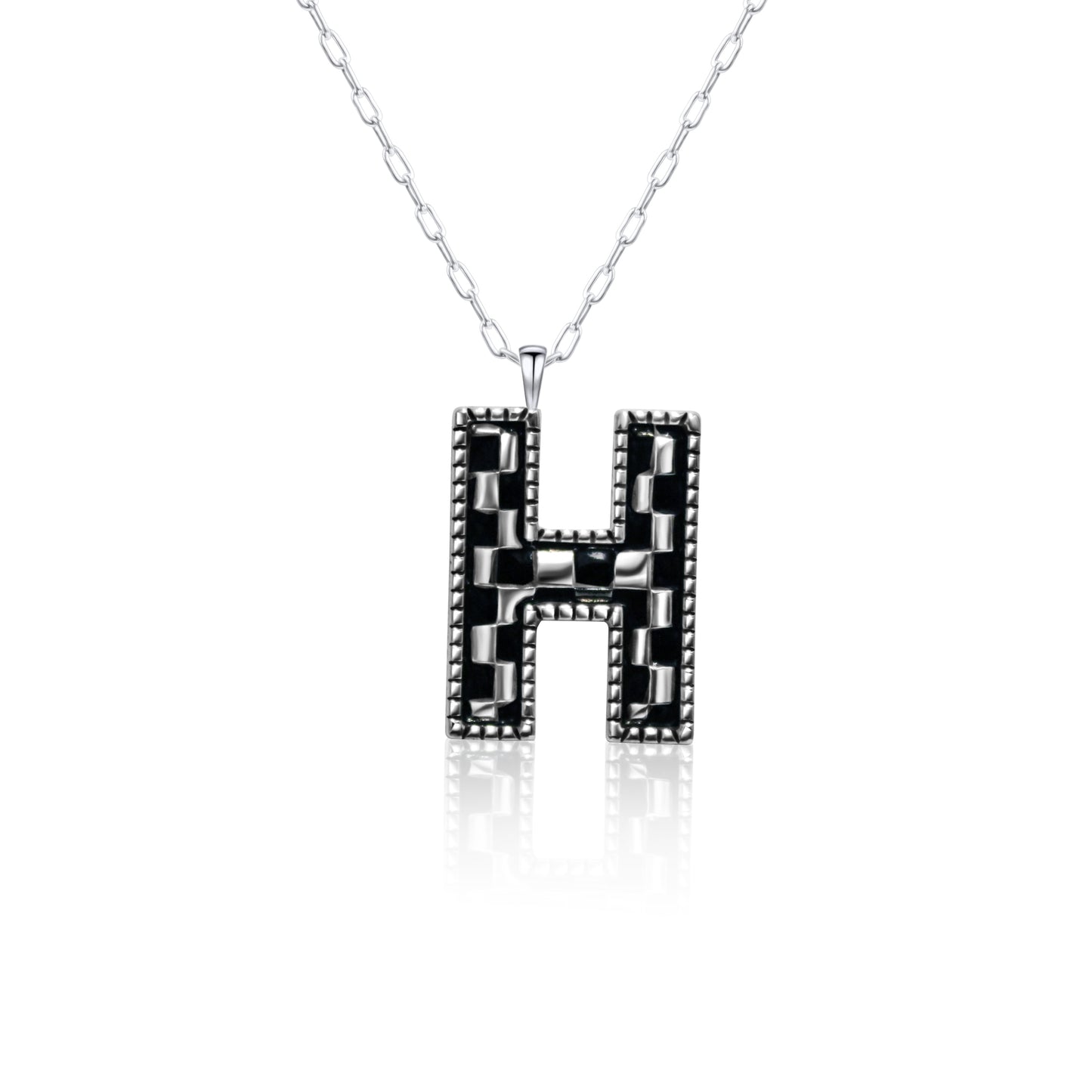 Snowing West Sterling Silver Plated Checker Initial Necklace