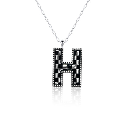 Snowing West Sterling Silver Plated Checker Initial Necklace