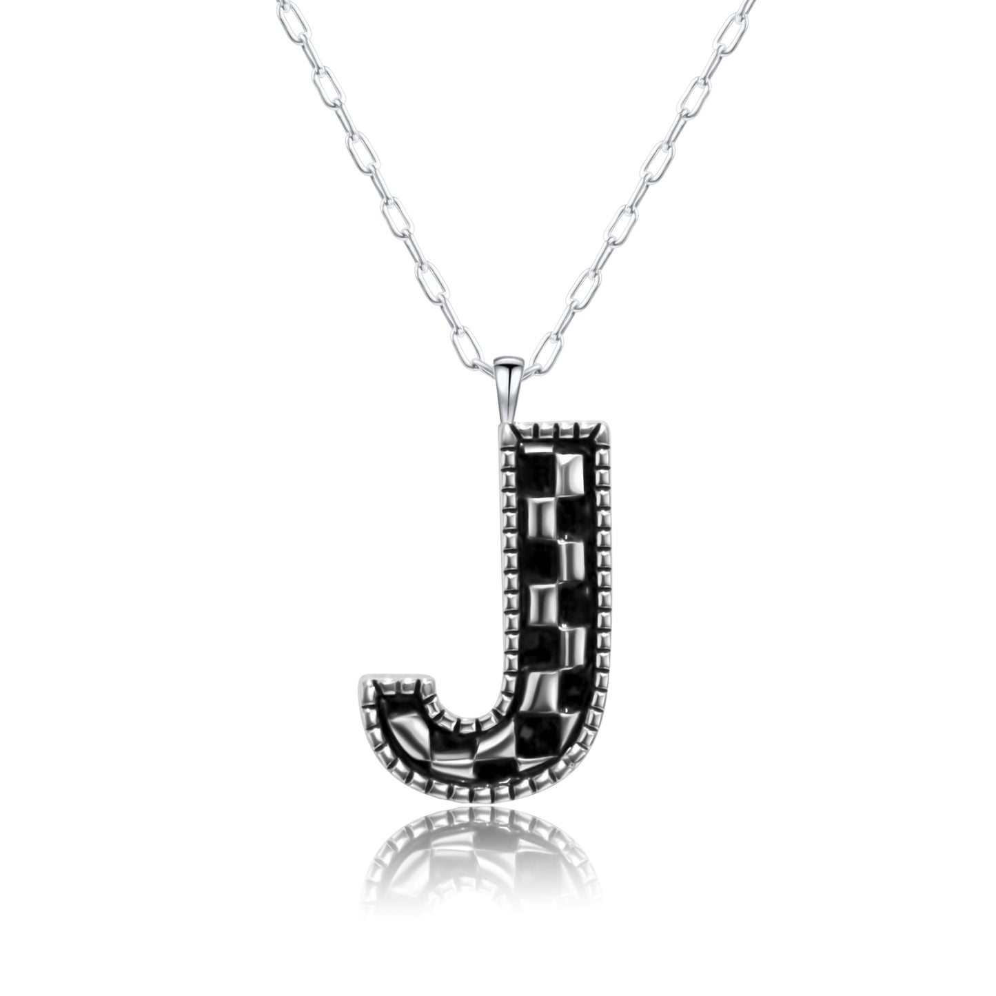 Snowing West Sterling Silver Plated Checker Initial Necklace