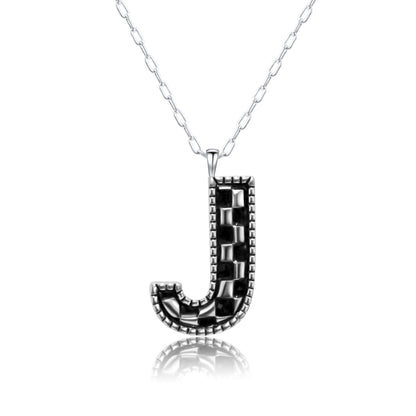 Snowing West Sterling Silver Plated Checker Initial Necklace