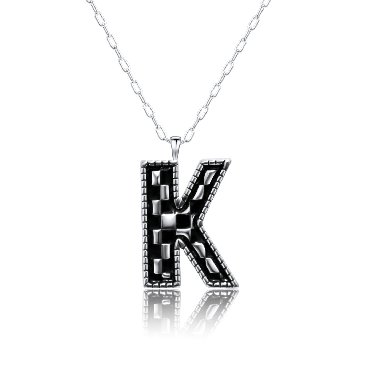 Snowing West Sterling Silver Plated Checker Initial Necklace