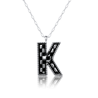 Snowing West Sterling Silver Plated Checker Initial Necklace