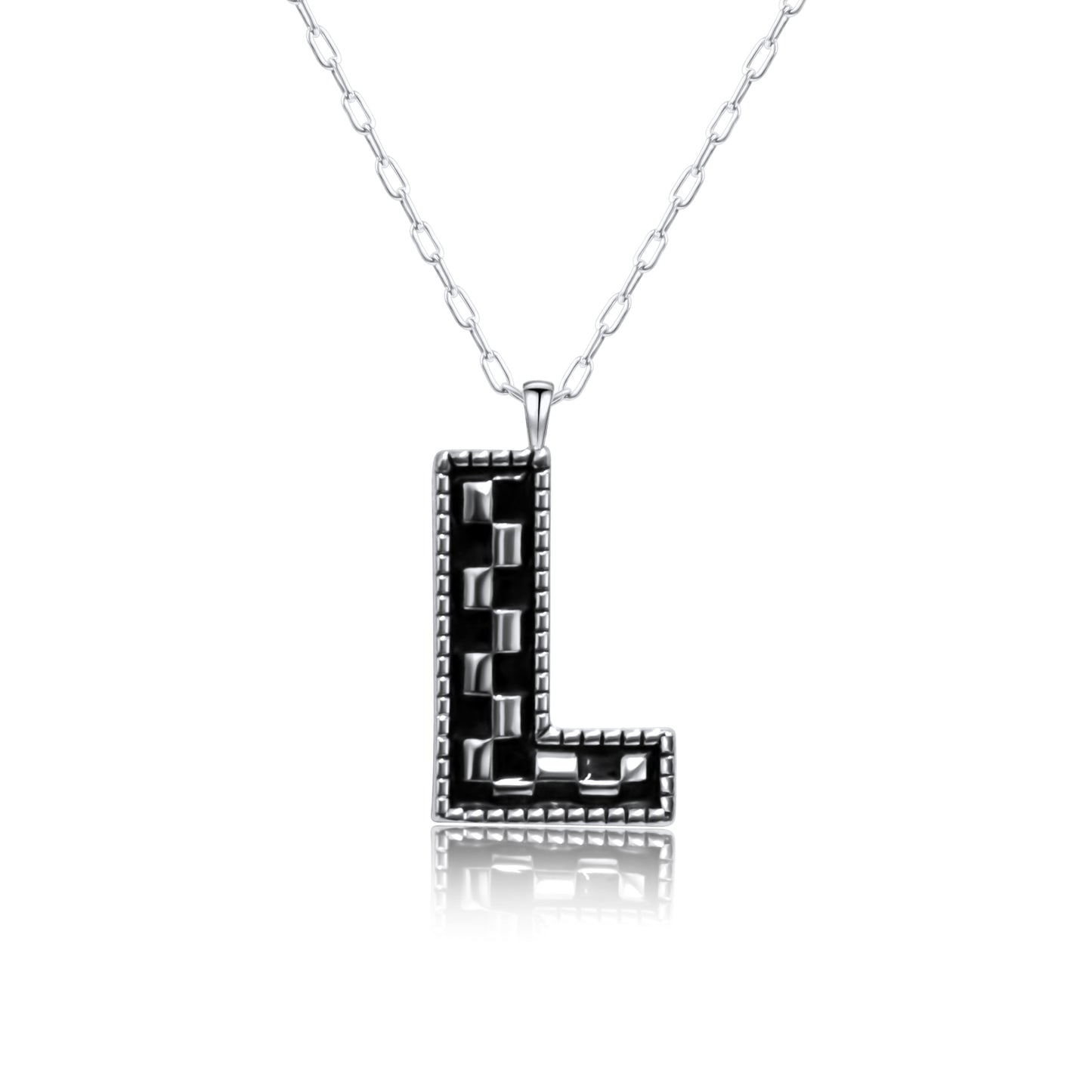 Snowing West Sterling Silver Plated Checker Initial Necklace
