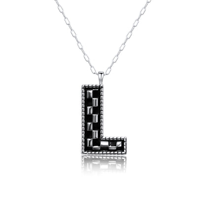 Snowing West Sterling Silver Plated Checker Initial Necklace