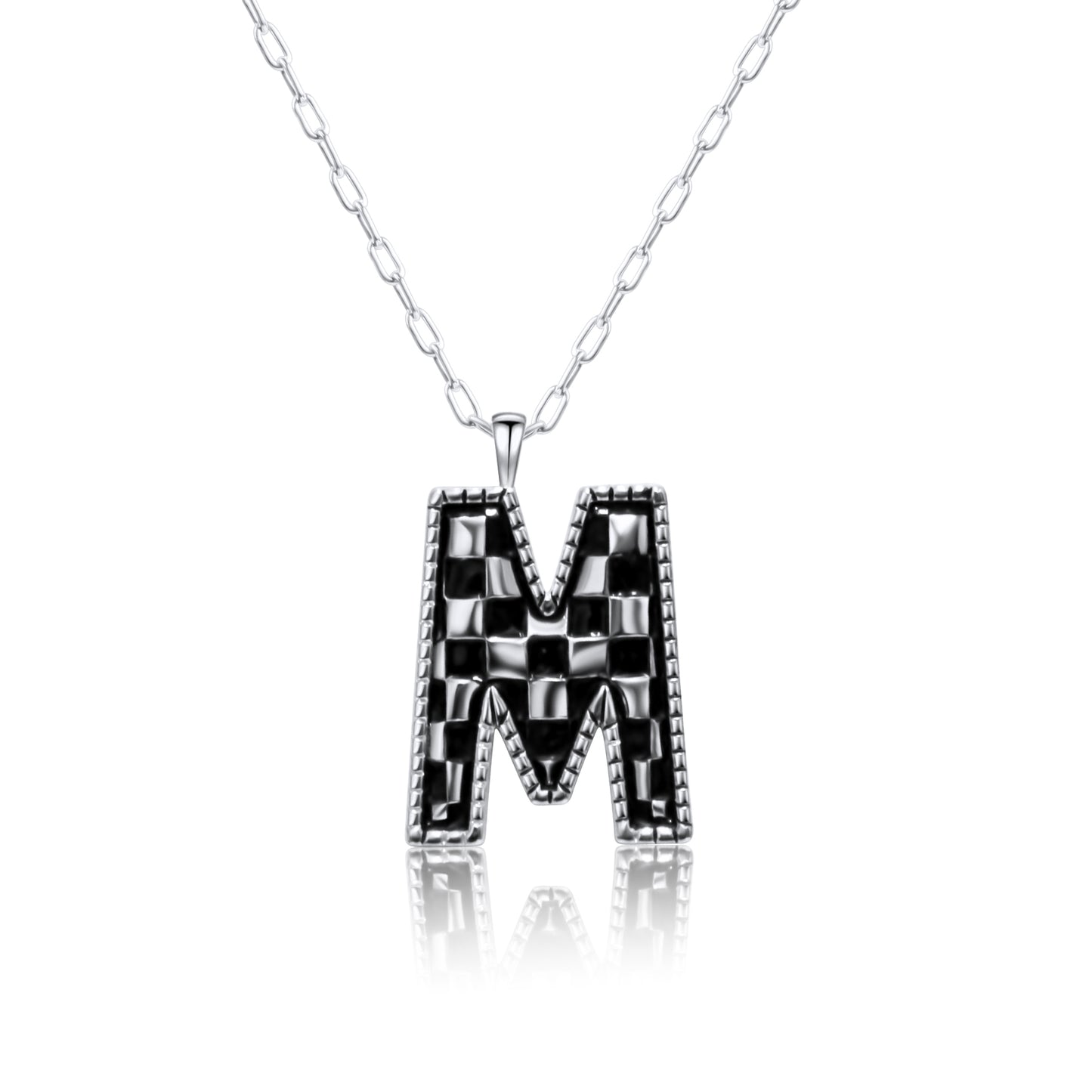 Snowing West Sterling Silver Plated Checker Initial Necklace