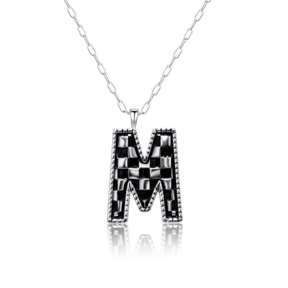 Snowing West Sterling Silver Plated Checker Initial Necklace