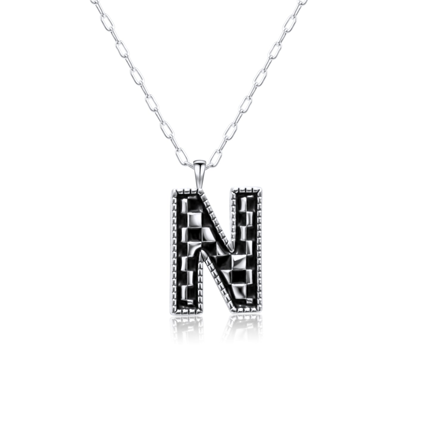Snowing West Sterling Silver Plated Checker Initial Necklace