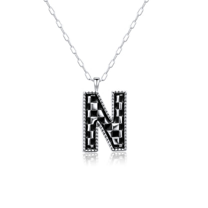 Snowing West Sterling Silver Plated Checker Initial Necklace