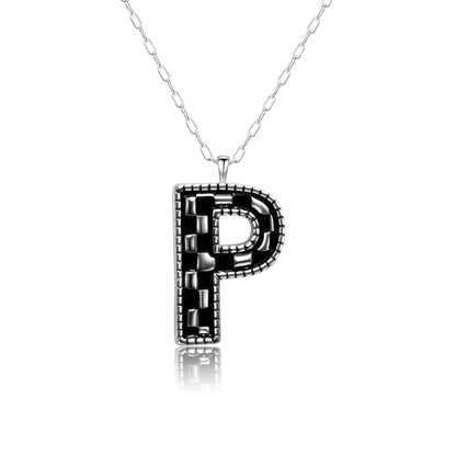 Snowing West Sterling Silver Plated Checker Initial Necklace