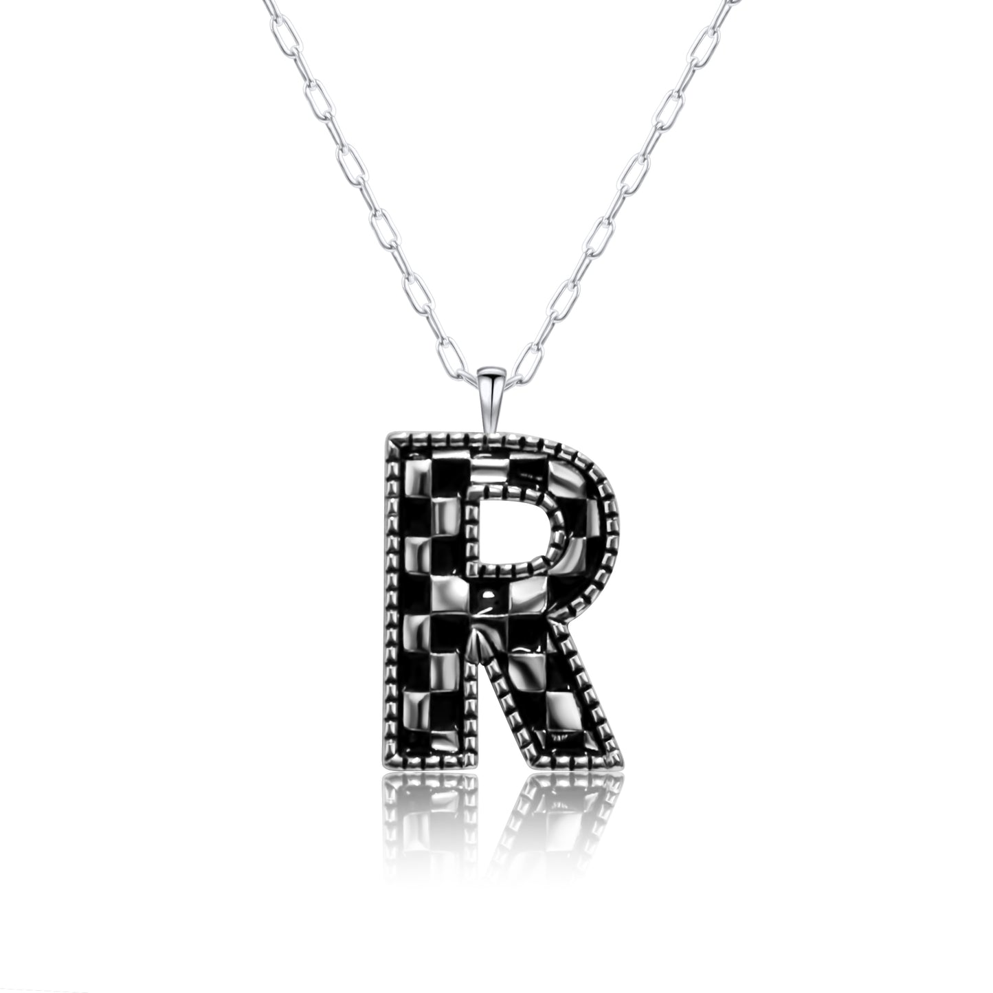 Snowing West Sterling Silver Plated Checker Initial Necklace