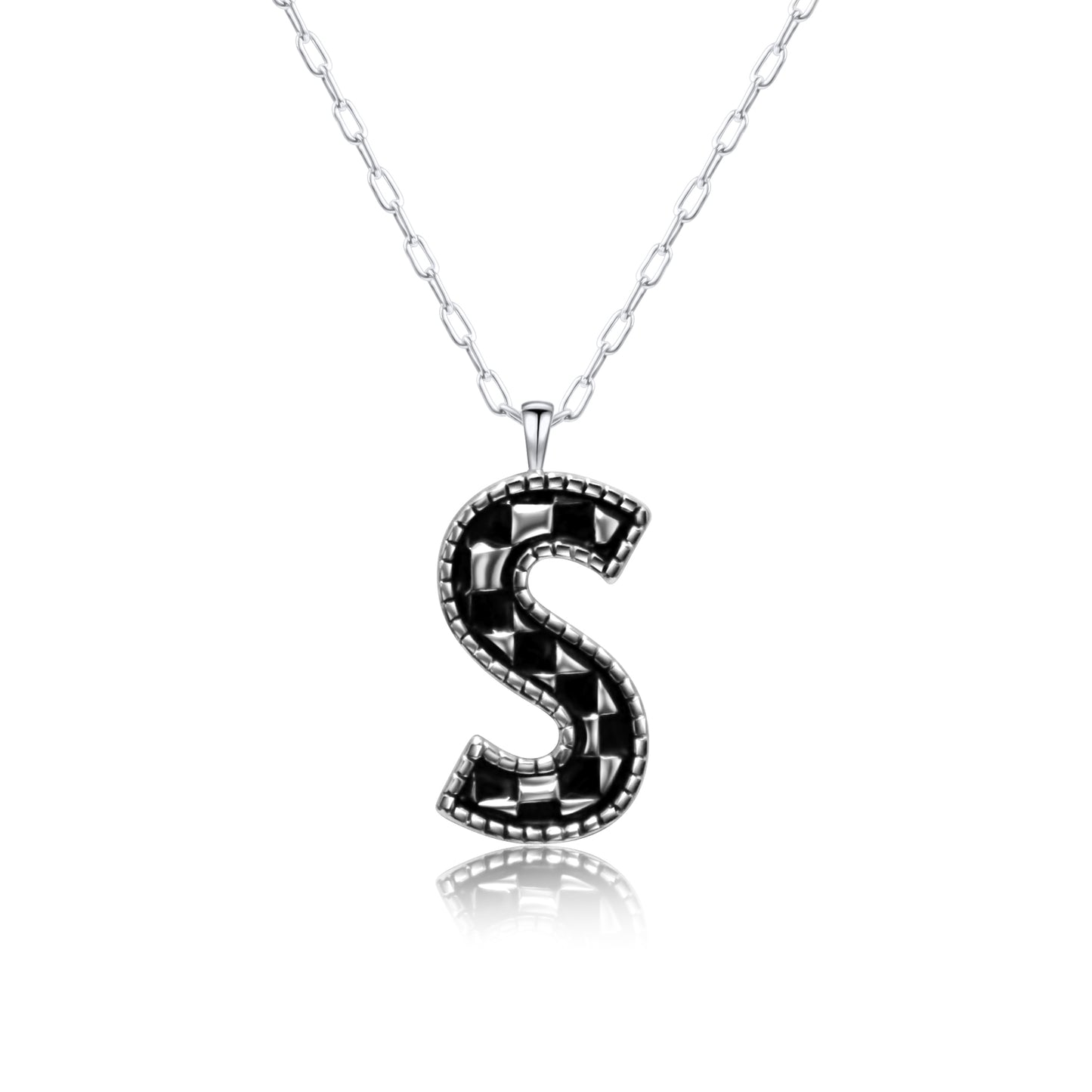 Snowing West Sterling Silver Plated Checker Initial Necklace