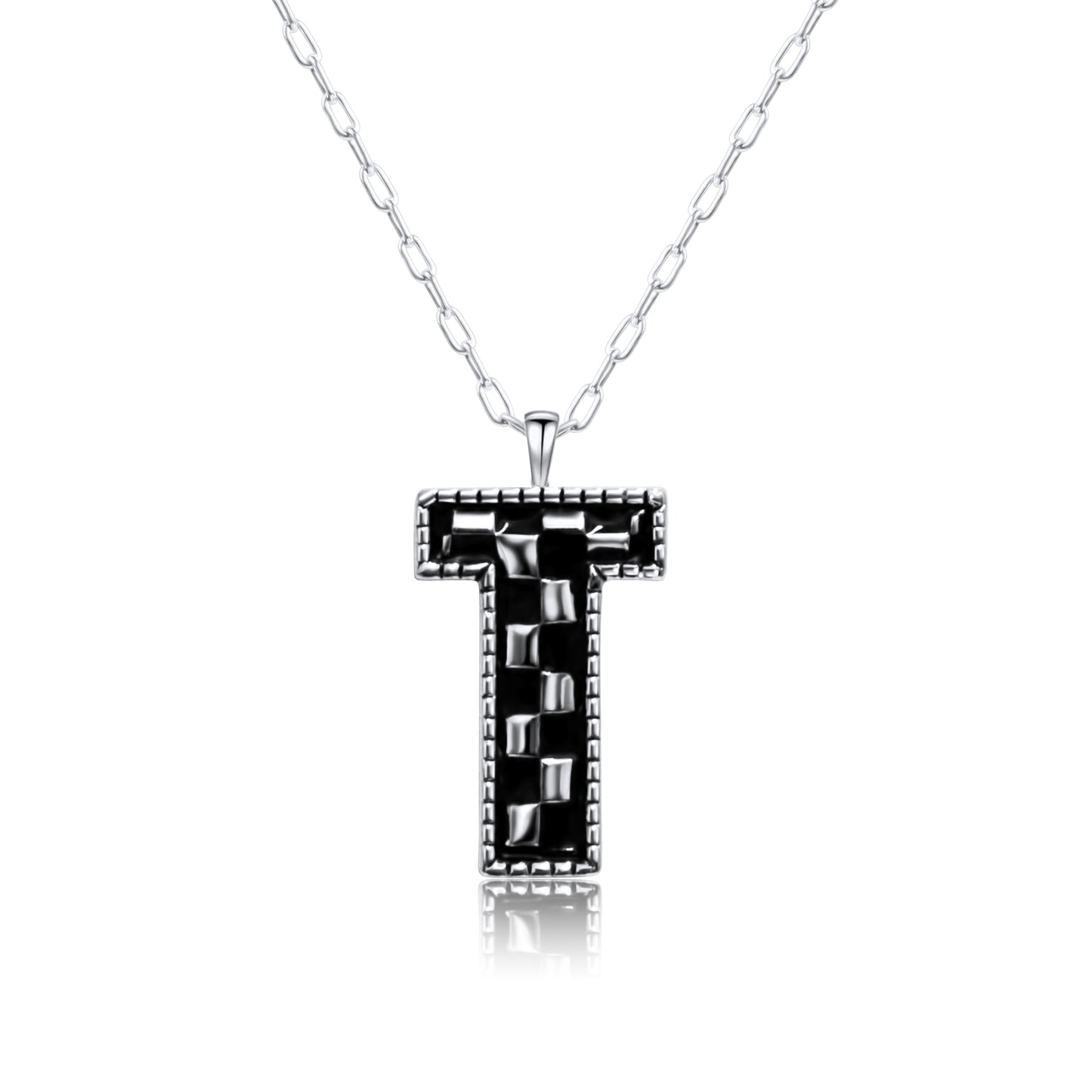 Snowing West Sterling Silver Plated Checker Initial Necklace