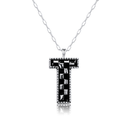 Snowing West Sterling Silver Plated Checker Initial Necklace
