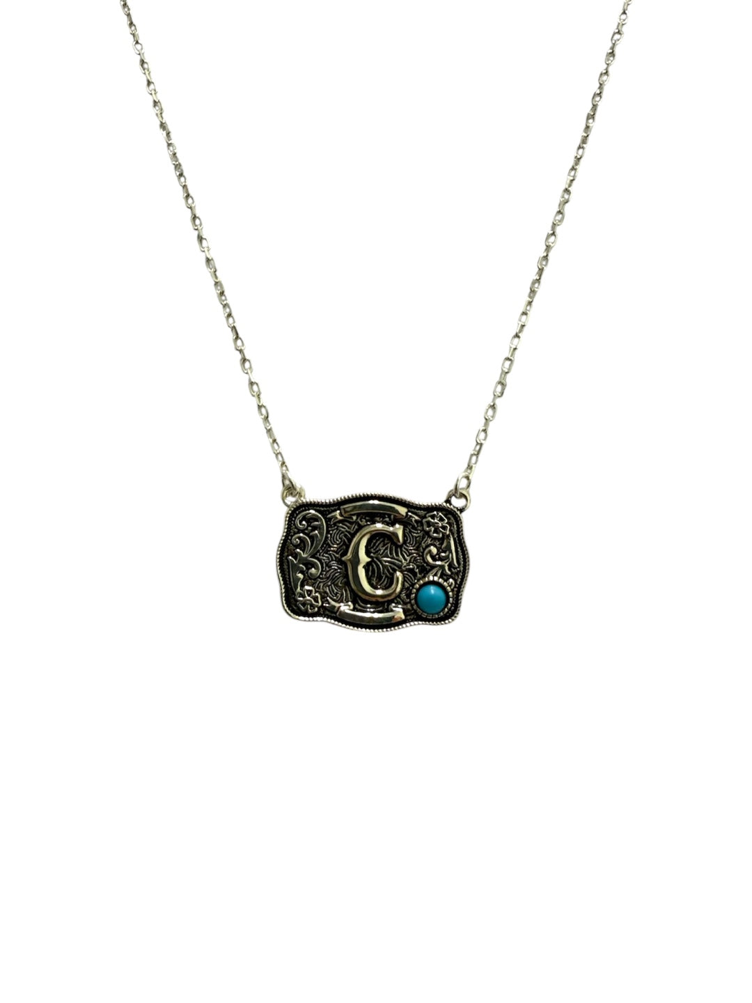 925 Sterling Silver Belt Buckle Initial Necklace