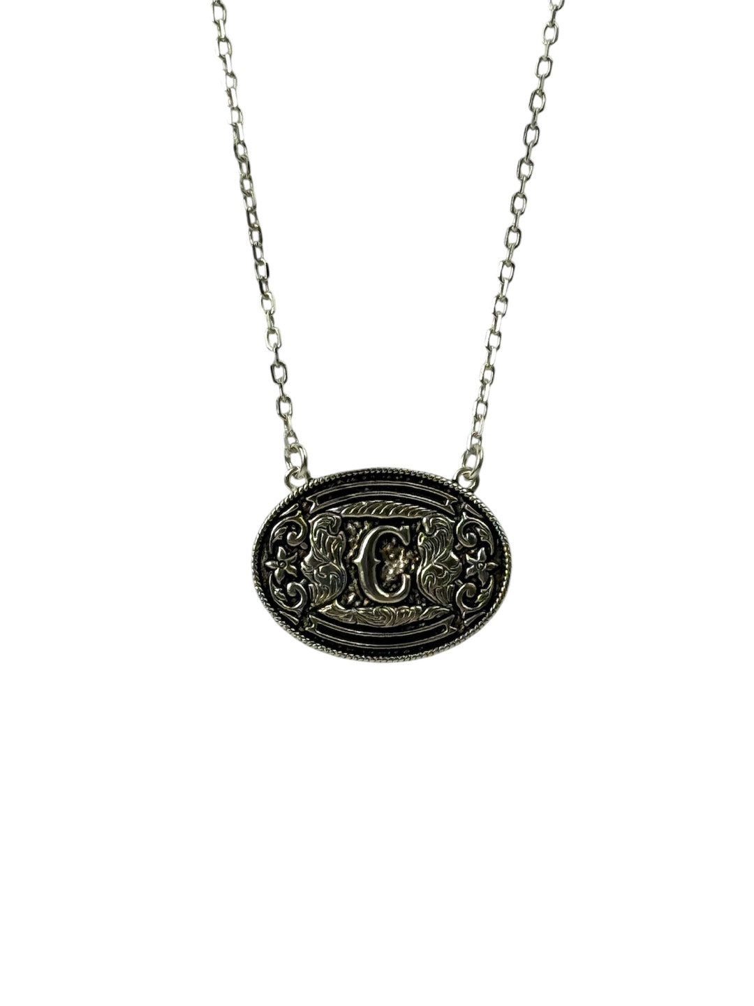 925 Sterling Silver Belt Buckle Initial Necklace
