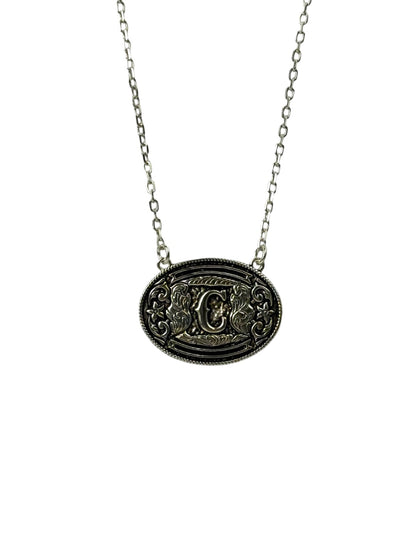 925 Sterling Silver Belt Buckle Initial Necklace