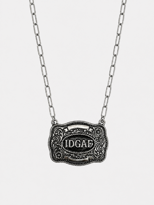 IDGAF Western Belt Buckle Necklace