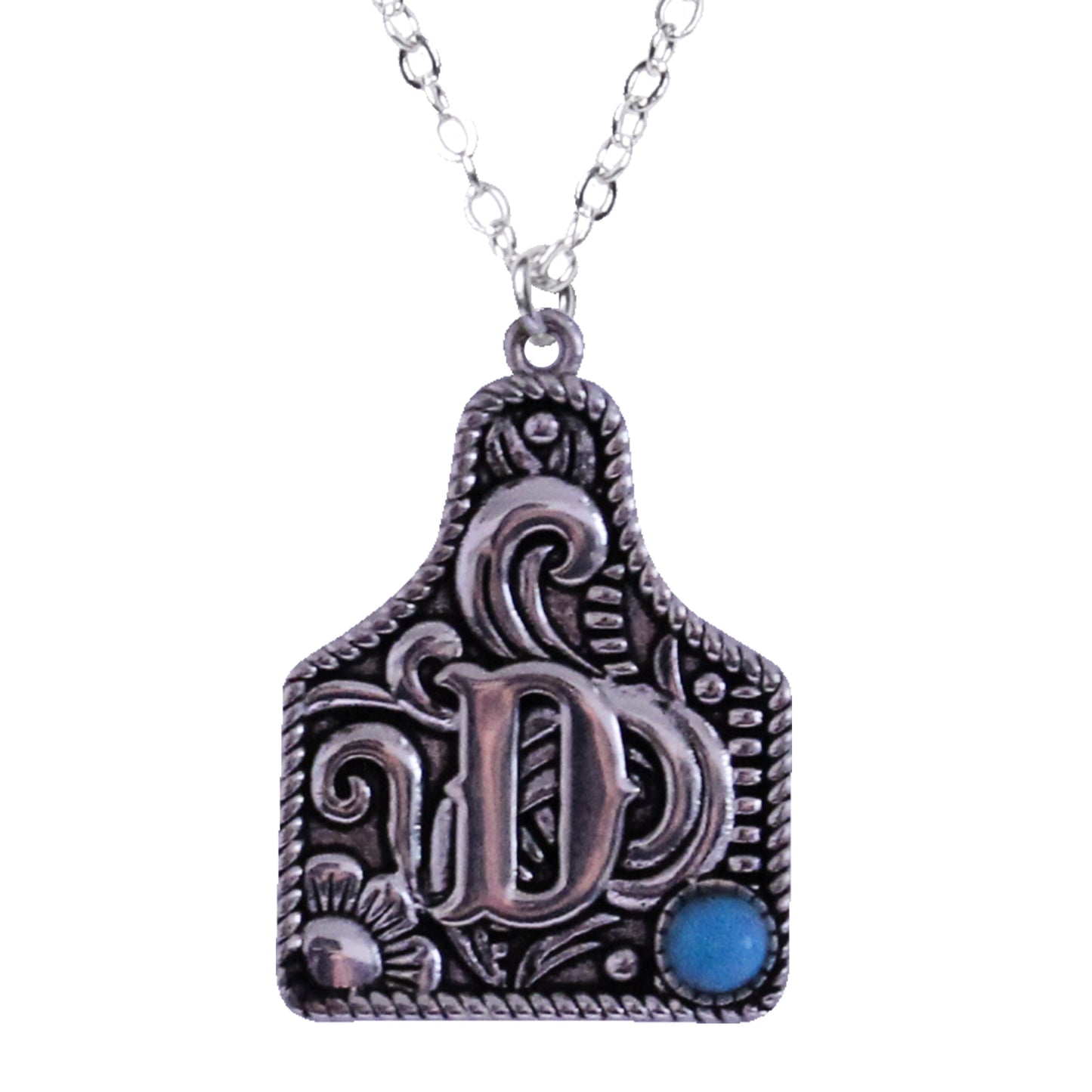925 Sterling Silver Cattle Tag Initial Necklace