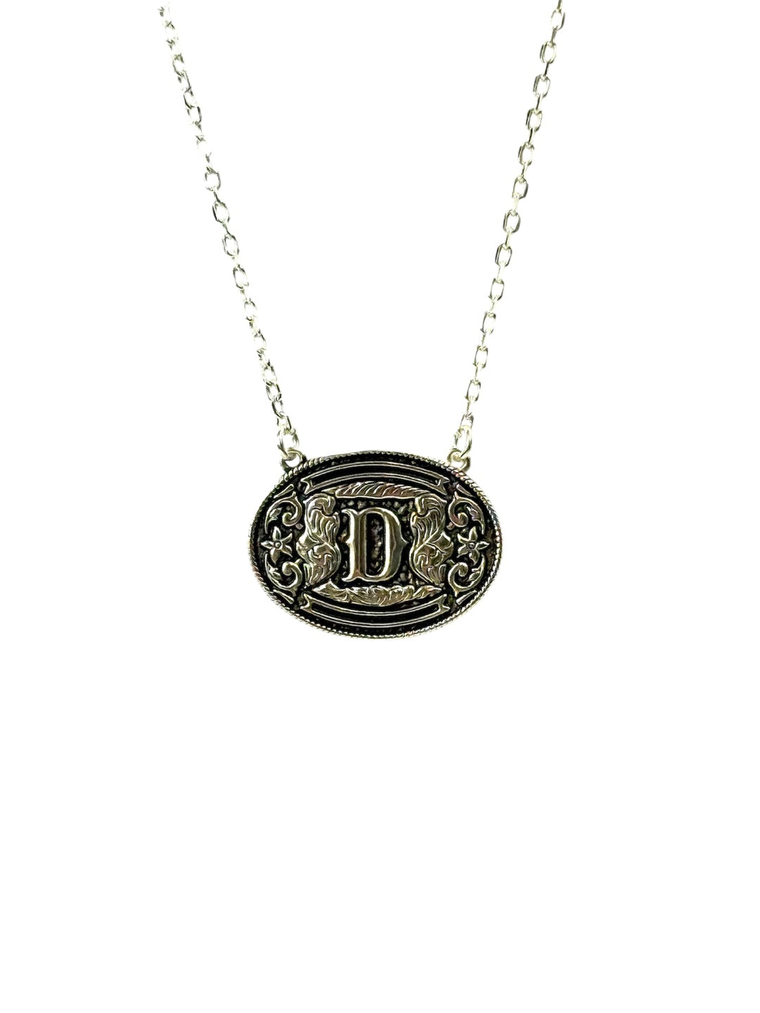 925 Sterling Silver Belt Buckle Initial Necklace
