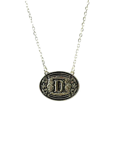 925 Sterling Silver Belt Buckle Initial Necklace