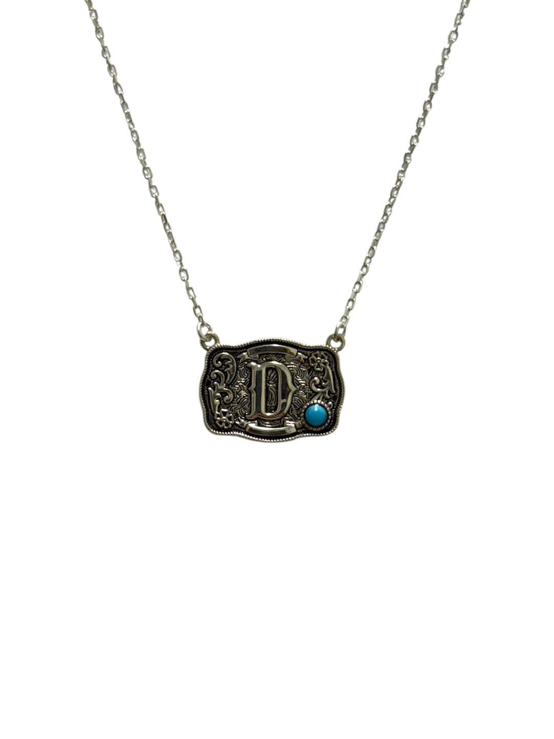 925 Sterling Silver Belt Buckle Initial Necklace