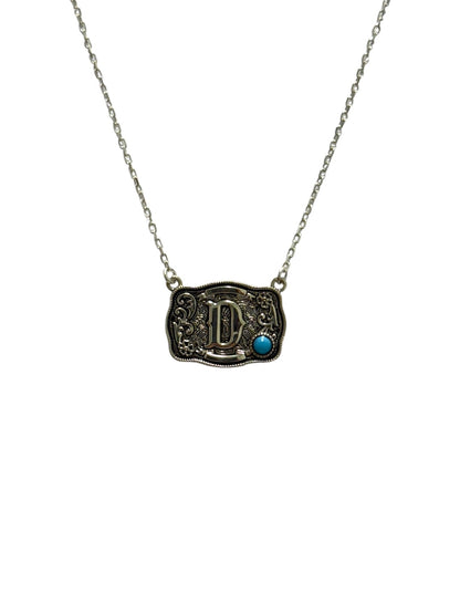 925 Sterling Silver Belt Buckle Initial Necklace