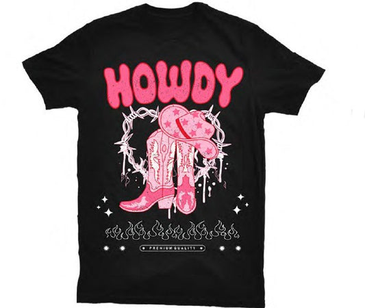 Pink Howdy Western Boots Western Graphic Tee